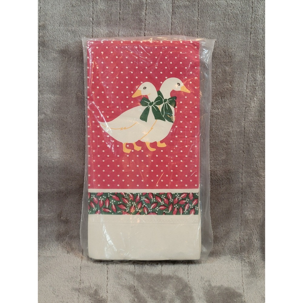 Amscan Napkins Guest Towels Red VTG Goose Polka Dot Ribbon 12ct Bow Cottage